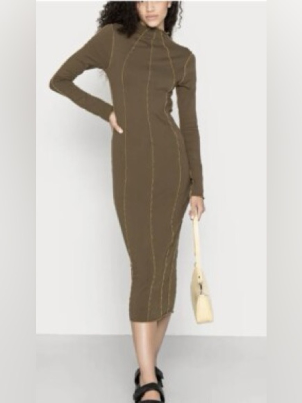 Good American Lettuce Edge Mock Neck Knit Midi Dress in fog |size 5|